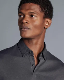 Grey|Long Sleeve polos<Charles Tyrwhitt Combed Cotton Long Sleeve Polo - Dark Grey