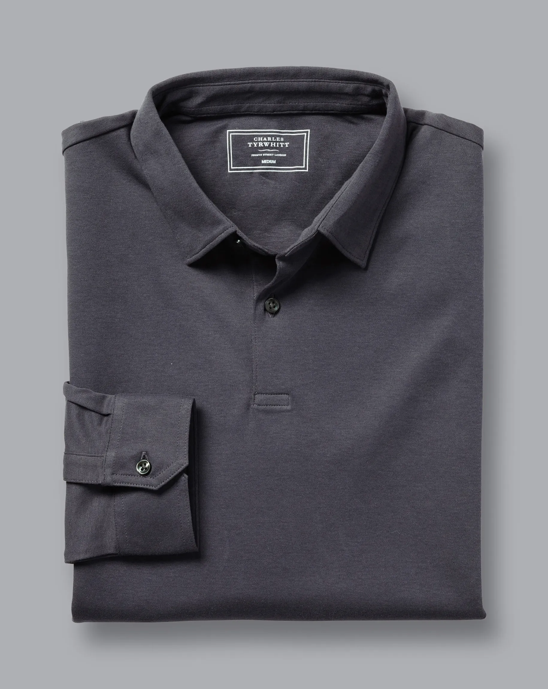 Grey|Long Sleeve polos<Charles Tyrwhitt Combed Cotton Long Sleeve Polo - Dark Grey