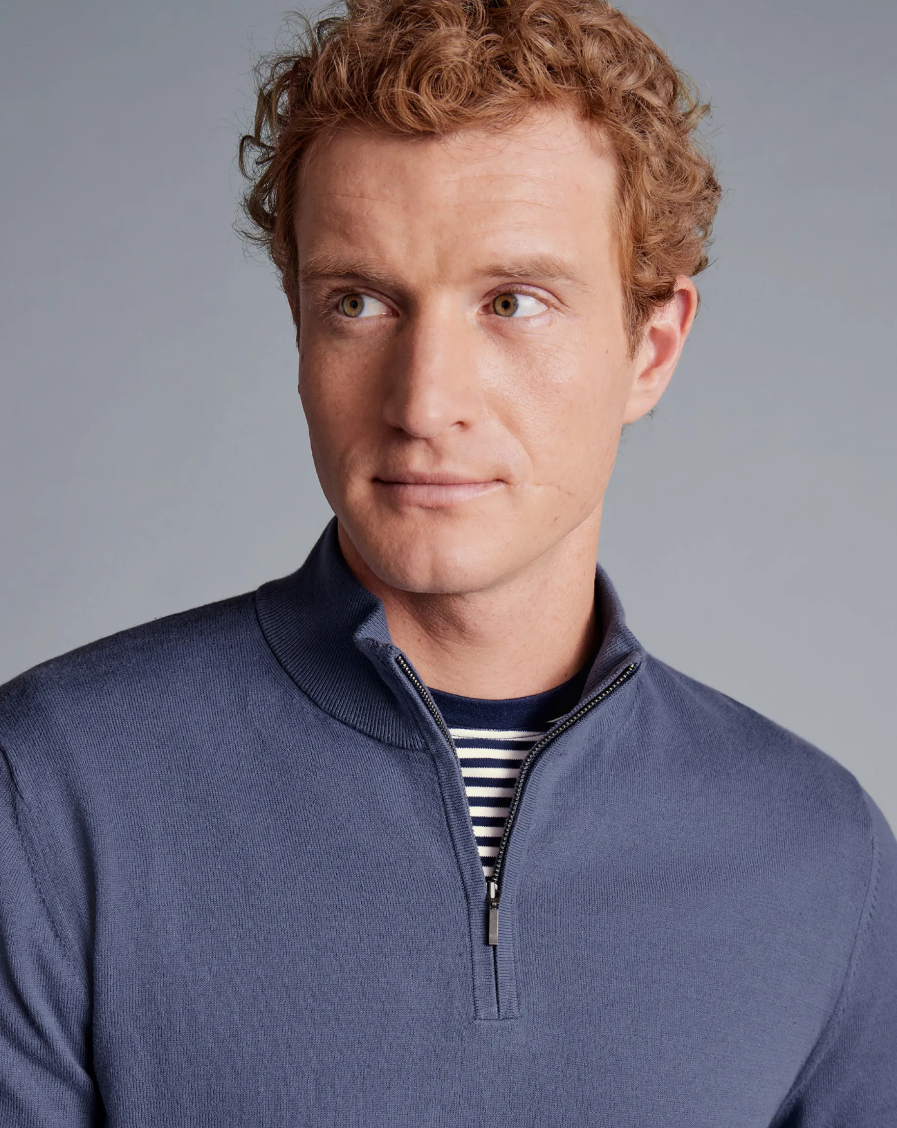 Golf Collection|Sweaters<Charles Tyrwhitt Combed Cotton Quarter Zip Sweater - Heather Blue