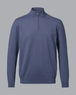 Golf Collection|Sweaters<Charles Tyrwhitt Combed Cotton Quarter Zip Sweater - Heather Blue