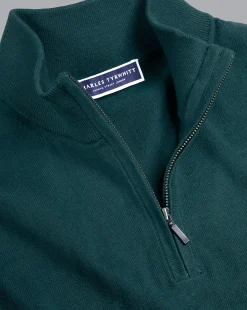 Sweaters<Charles Tyrwhitt Combed Cotton Quarter Zip Sweater - Green Teal