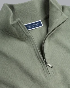 Golf Collection|Sweaters<Charles Tyrwhitt Combed Cotton Quarter Zip Sweater - Sage Green