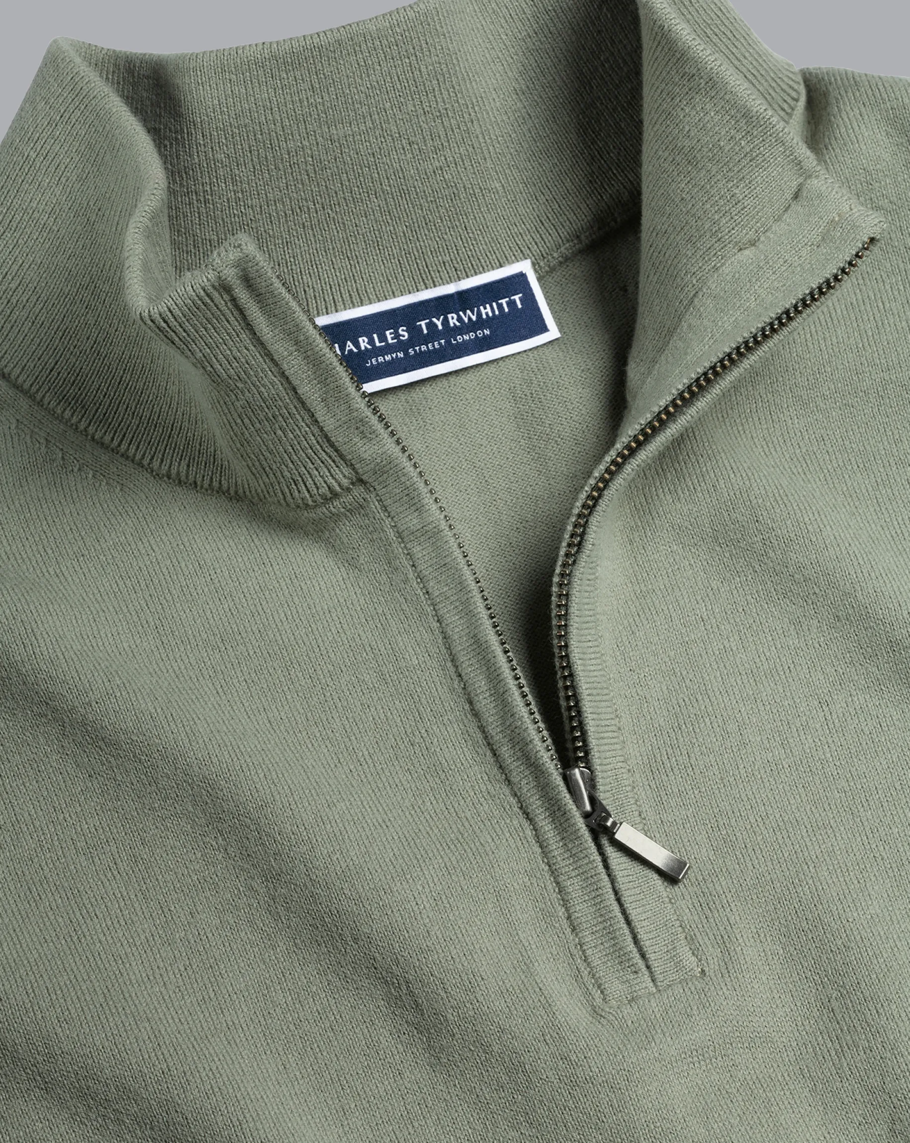 Golf Collection|Sweaters<Charles Tyrwhitt Combed Cotton Quarter Zip Sweater - Sage Green