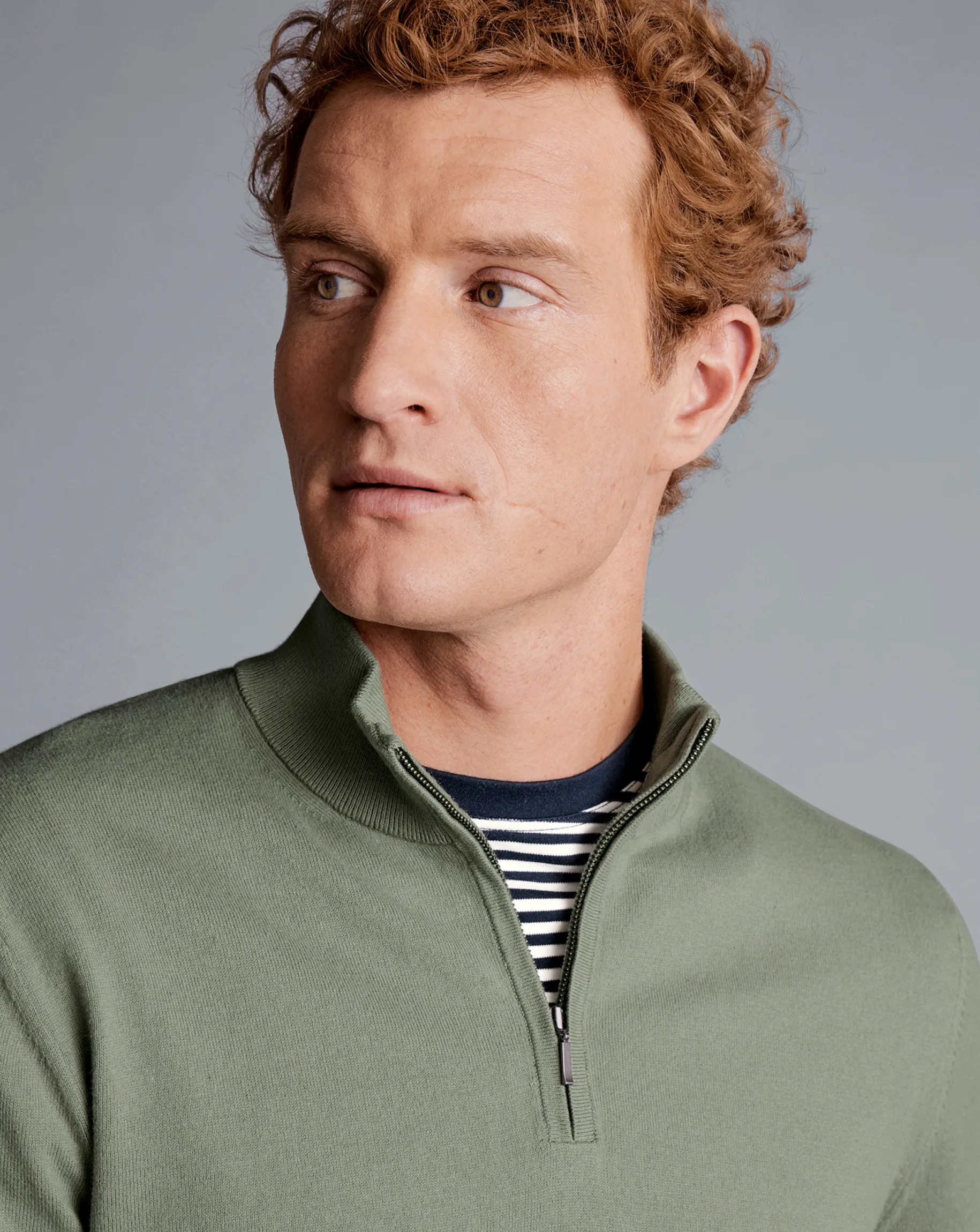 Golf Collection|Sweaters<Charles Tyrwhitt Combed Cotton Quarter Zip Sweater - Sage Green