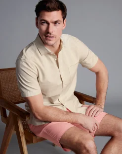 Golf Collection|Pants & Shorts<Charles Tyrwhitt Cotton Linen Shorts - Light Coral Pink