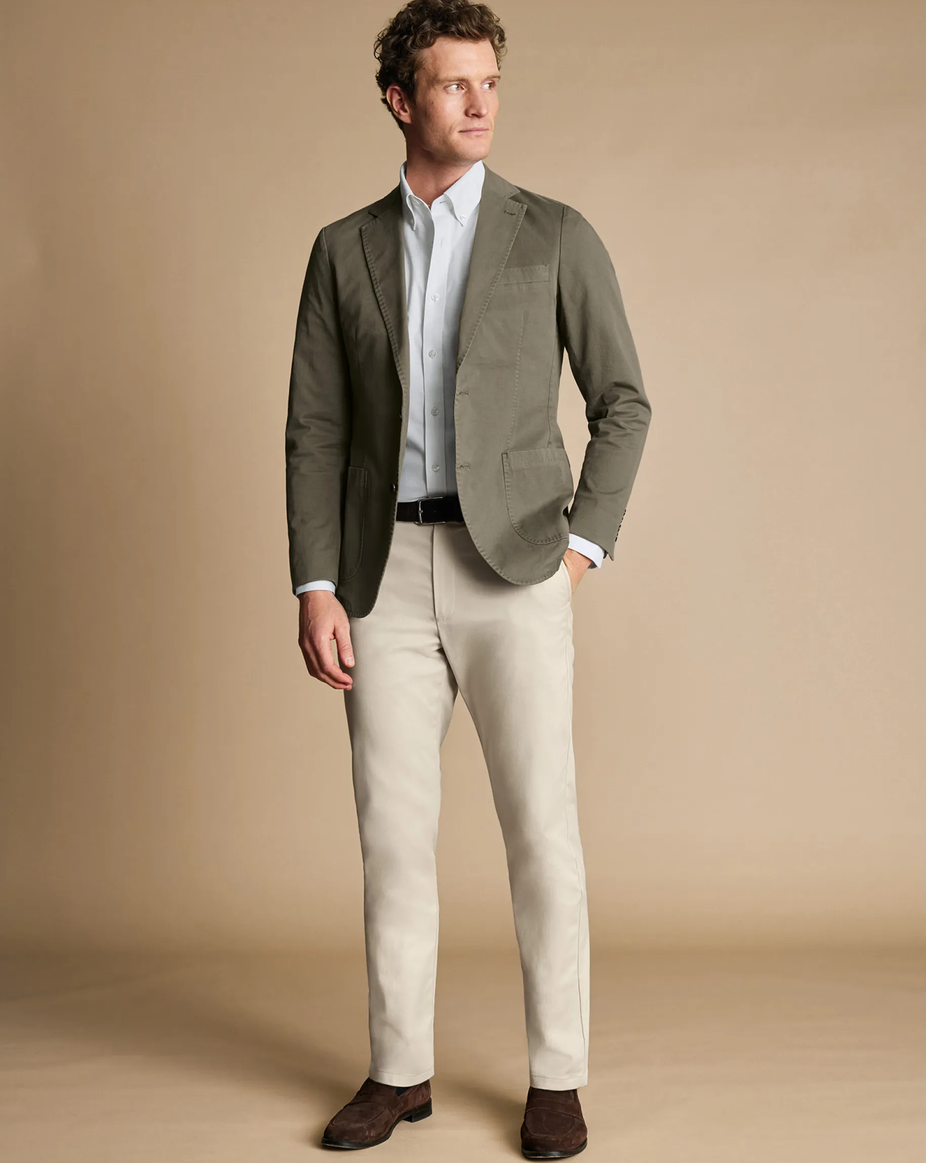 Coats & Jackets|Blazers<Charles Tyrwhitt Cotton Stretch Garment Dyed Jacket - Olive Green