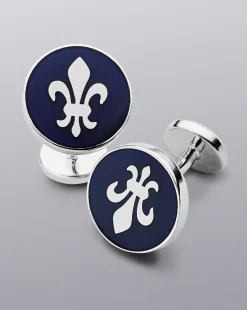 Cufflinks<Charles Tyrwhitt Enamel Fleur-de-Lys Round Cufflinks - Navy