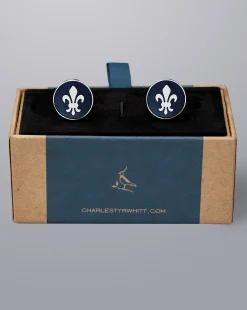 Cufflinks<Charles Tyrwhitt Enamel Fleur-de-Lys Round Cufflinks - Navy