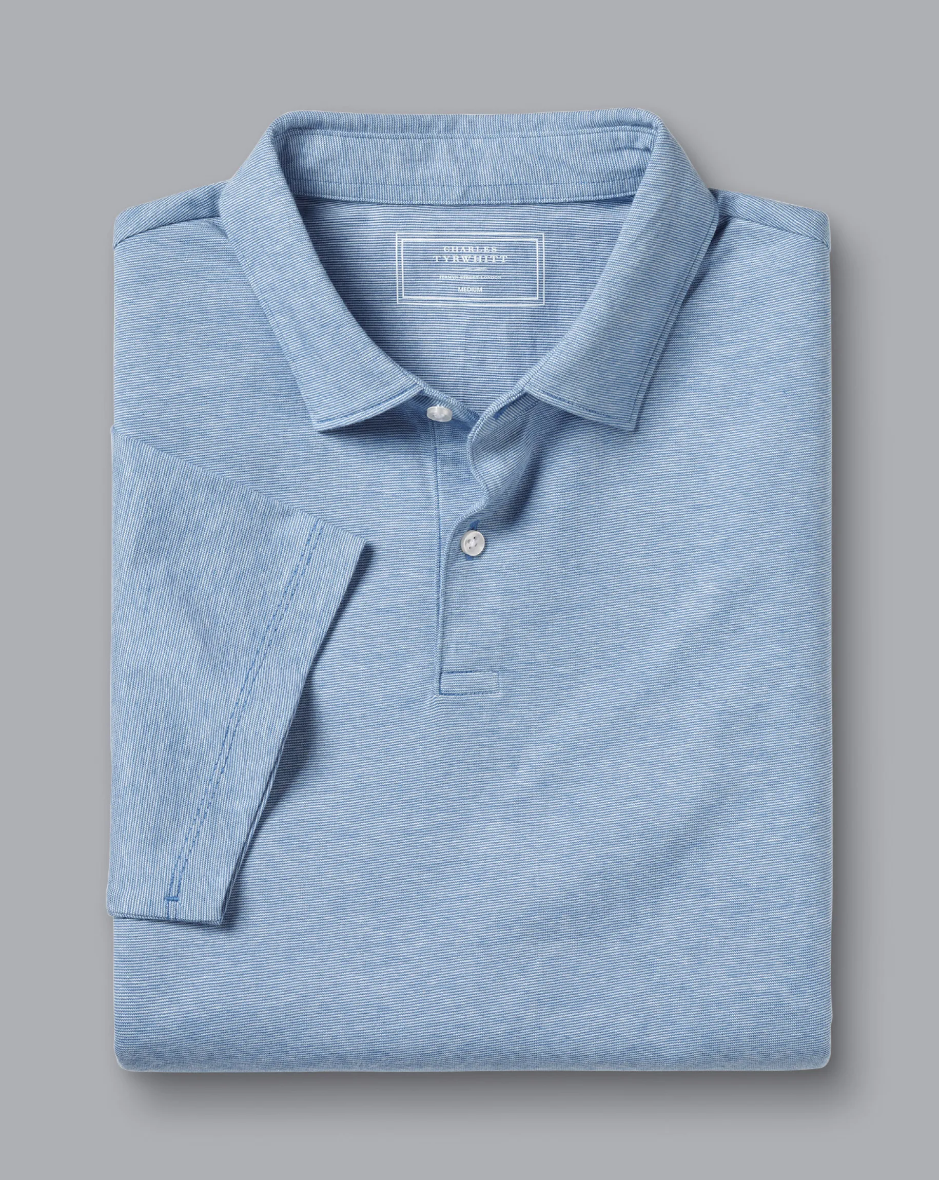 Shirt Sale|Polos<Charles Tyrwhitt End-On-End Cotton Polo - Light Blue