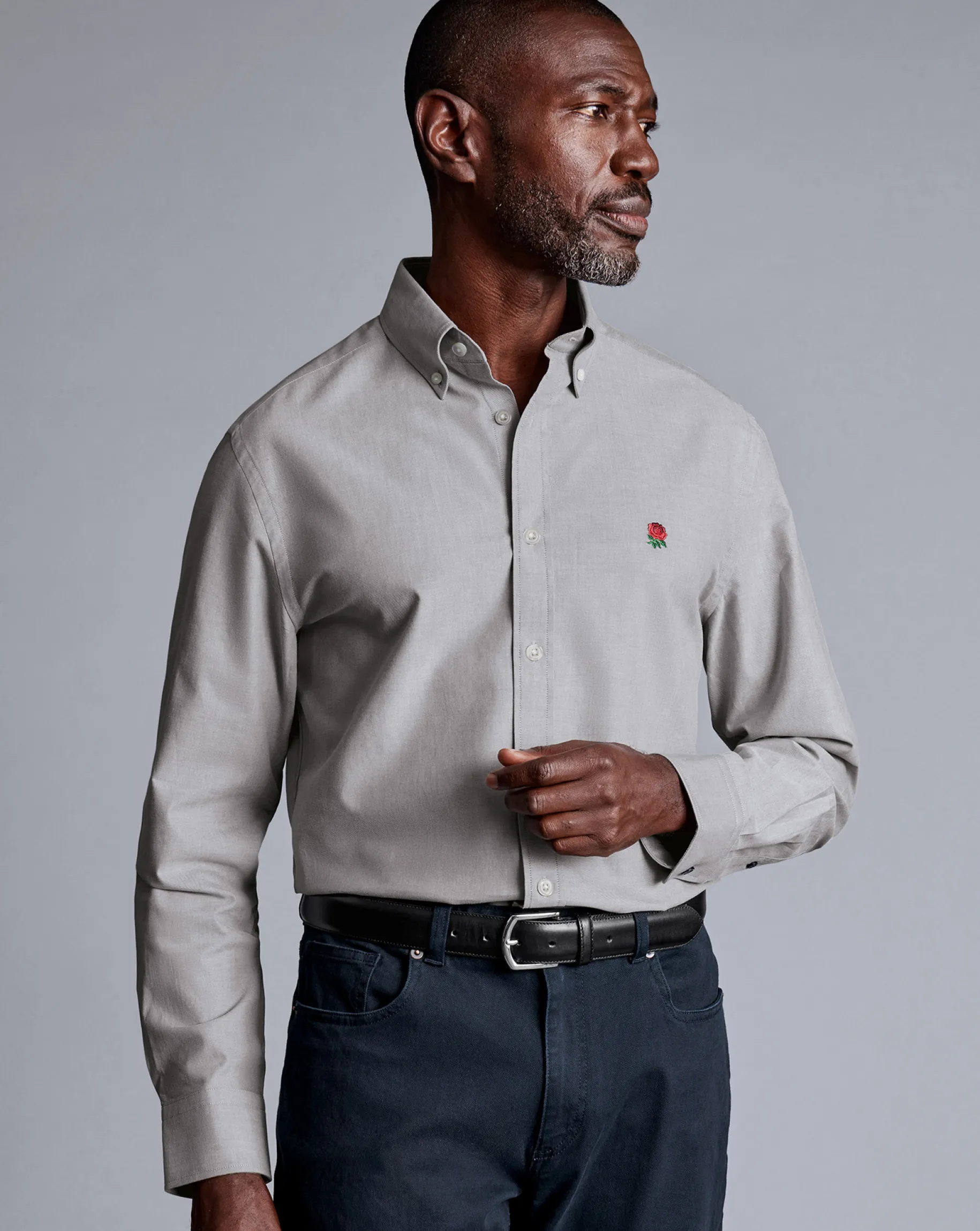 Shirt Sale|Casual Shirts<Charles Tyrwhitt England Rugby Button-Down Collar Brushed Cotton Twill Shirt - Light Grey