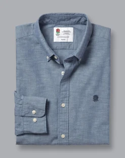 Casual Shirts|Blue Shirts<Charles Tyrwhitt England Rugby Button-Down Collar Chambray Shirt - Mid Blue