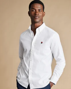 Casual Shirts|White Shirts<Charles Tyrwhitt England Rugby Button-Down Collar Washed Oxford Shirt with Red Rose - White