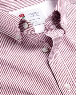 Casual Shirts|S<Charles Tyrwhitt England Rugby Button-Down Collar Washed Oxford Stripe Shirt - Wine Red