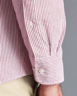 Casual Shirts|S<Charles Tyrwhitt England Rugby Button-Down Collar Washed Oxford Stripe Shirt - Wine Red