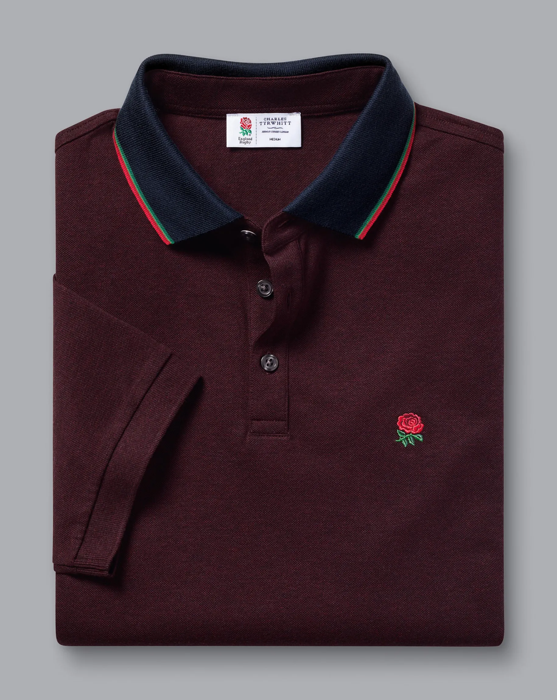 Short Sleeve polos|Polos<Charles Tyrwhitt England Rugby Collar Detail Pique Polo - Red Wine