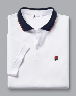 White Shirts|White<Charles Tyrwhitt England Rugby Collar Detail Pique Polo - White