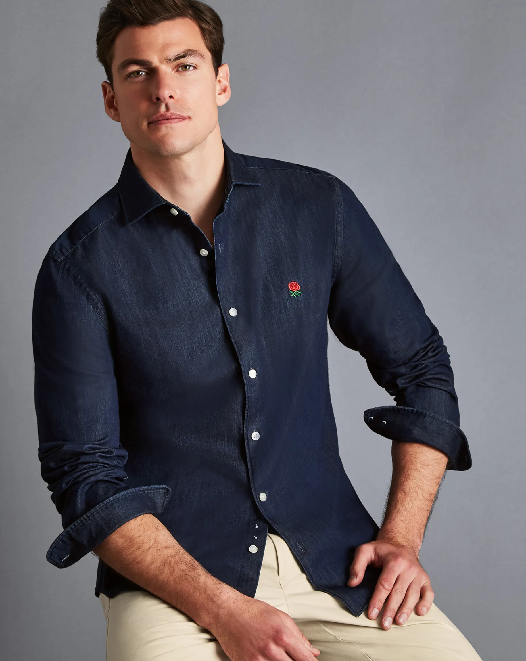 Business Casual Shirts|Casual Shirts<Charles Tyrwhitt England Rugby Denim Shirt - Denim Blue