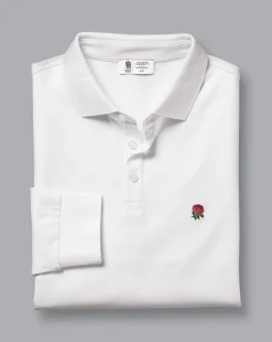 White Shirts|White<Charles Tyrwhitt England Rugby Long Sleeve Pique Polo - White