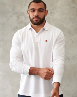White Shirts|White<Charles Tyrwhitt England Rugby Long Sleeve Pique Polo - White