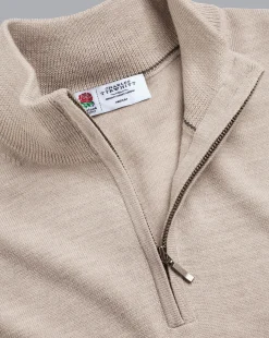 Quarter Zip Sweaters|Sweaters<Charles Tyrwhitt England Rugby Merino Quarter Zip Sweater - Limestone