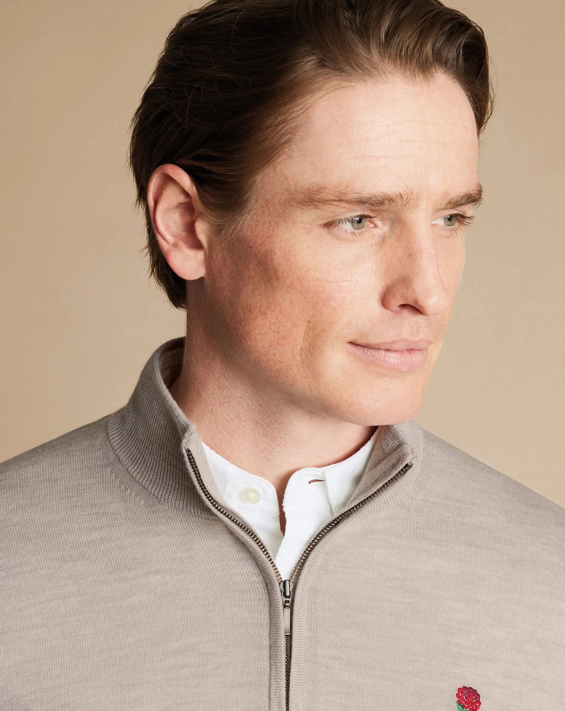 Quarter Zip Sweaters|Sweaters<Charles Tyrwhitt England Rugby Merino Quarter Zip Sweater - Limestone