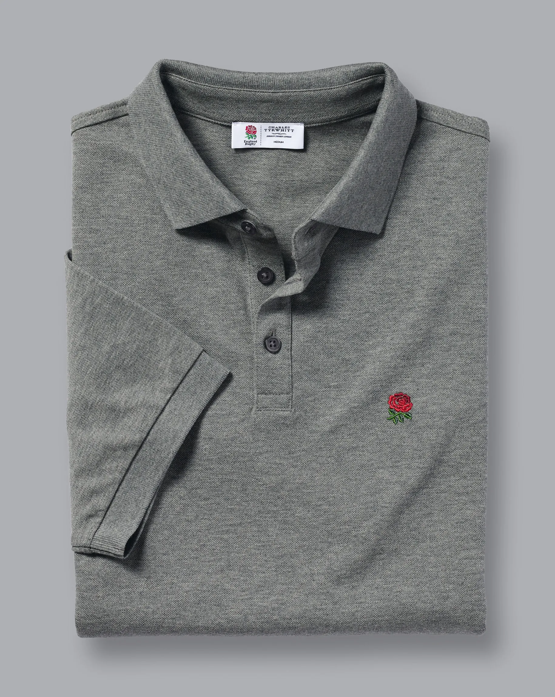 Shirt Sale|Polos<Charles Tyrwhitt England Rugby Pique Polo - Grey Marl