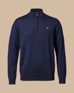 Quarter Zip Sweaters|Sweaters<Charles Tyrwhitt England Rugby Red Rose Merino Quarter Zip Sweater - Navy