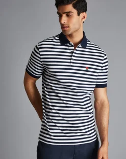 Blue Shirts|Blue<Charles Tyrwhitt England Rugby Stripe Pique Polo - Navy & White Navy and White