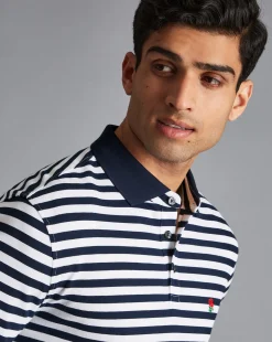 Blue Shirts|Blue<Charles Tyrwhitt England Rugby Stripe Pique Polo - Navy & White Navy and White