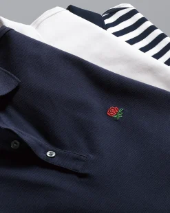 Blue Shirts|Blue<Charles Tyrwhitt England Rugby Stripe Pique Polo - Navy & White Navy and White