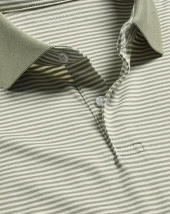 Shirt Sale|Polos<Charles Tyrwhitt Fine Stripe Jersey Polo - Sage Green & Ecru