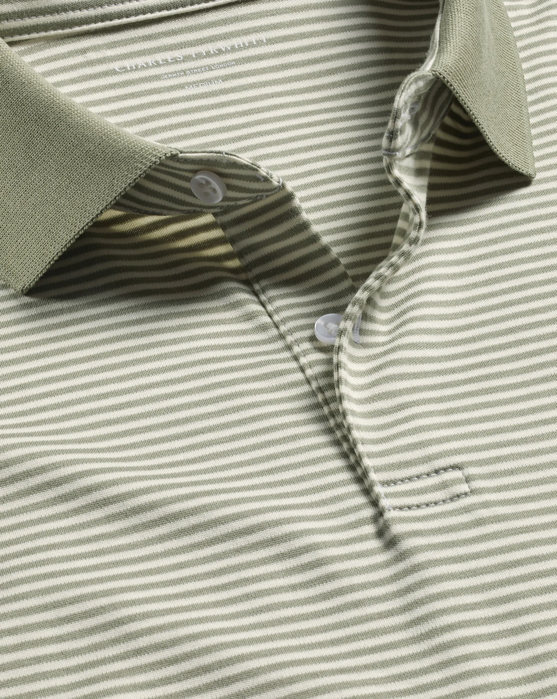 Shirt Sale|Polos<Charles Tyrwhitt Fine Stripe Jersey Polo - Sage Green & Ecru