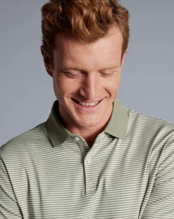 Shirt Sale|Polos<Charles Tyrwhitt Fine Stripe Jersey Polo - Sage Green & Ecru