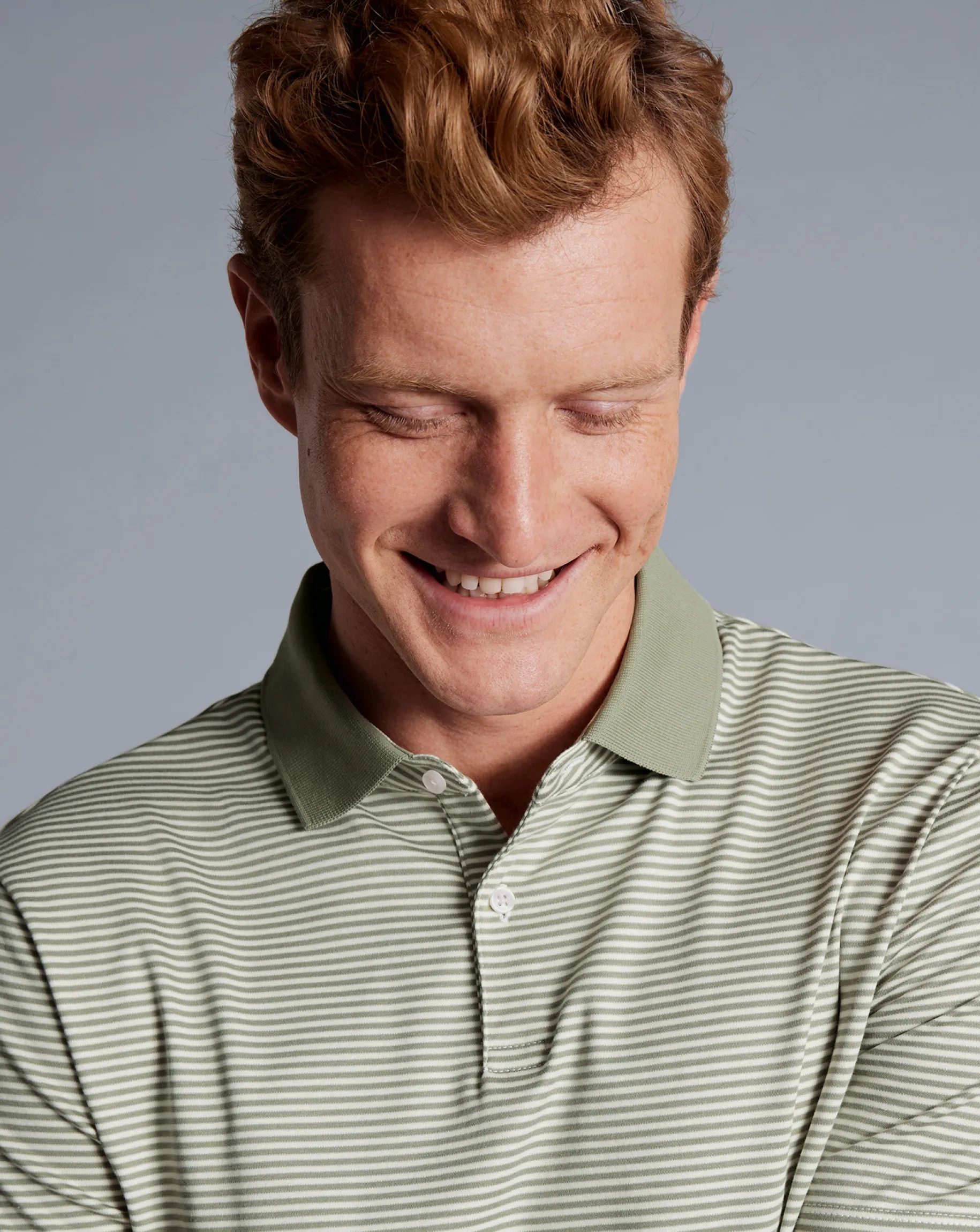 Shirt Sale|Polos<Charles Tyrwhitt Fine Stripe Jersey Polo - Sage Green & Ecru