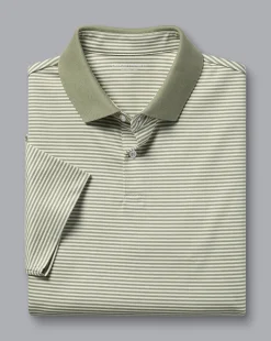 Shirt Sale|Polos<Charles Tyrwhitt Fine Stripe Jersey Polo - Sage Green & Ecru