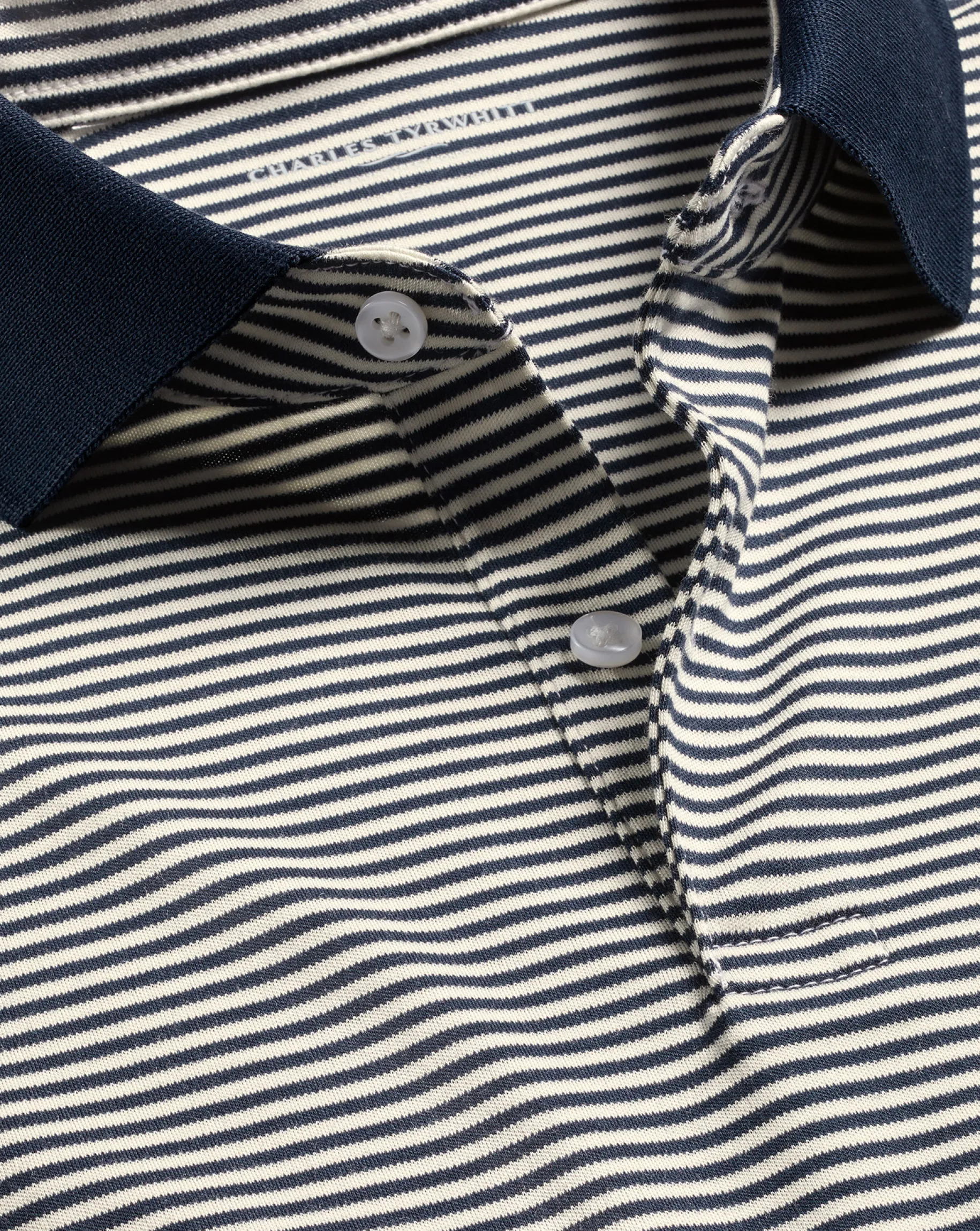 Shirt Sale|Polos<Charles Tyrwhitt Fine Stripe Jersey Polo - Navy & Ecru Navy & Ecru