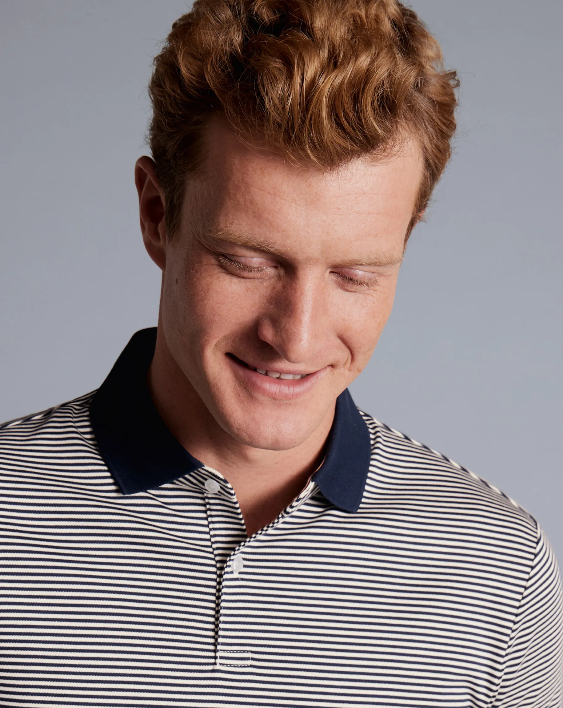Shirt Sale|Polos<Charles Tyrwhitt Fine Stripe Jersey Polo - Navy & Ecru Navy & Ecru