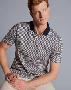 Shirt Sale|Polos<Charles Tyrwhitt Fine Stripe Jersey Polo - Navy & Ecru Navy & Ecru