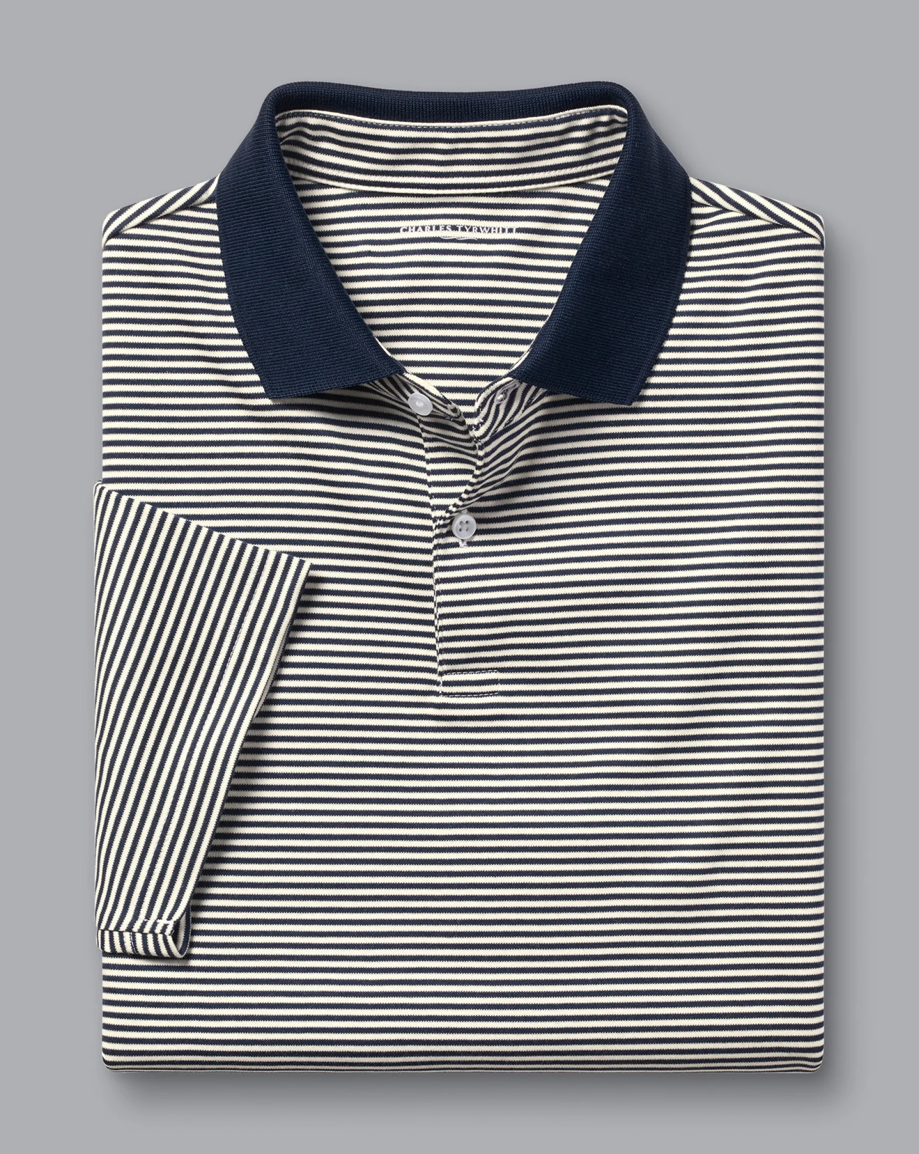 Shirt Sale|Polos<Charles Tyrwhitt Fine Stripe Jersey Polo - Navy & Ecru Navy & Ecru