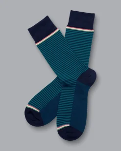 Accessories<Charles Tyrwhitt Fine Stripe Socks - Teal Green & Navy