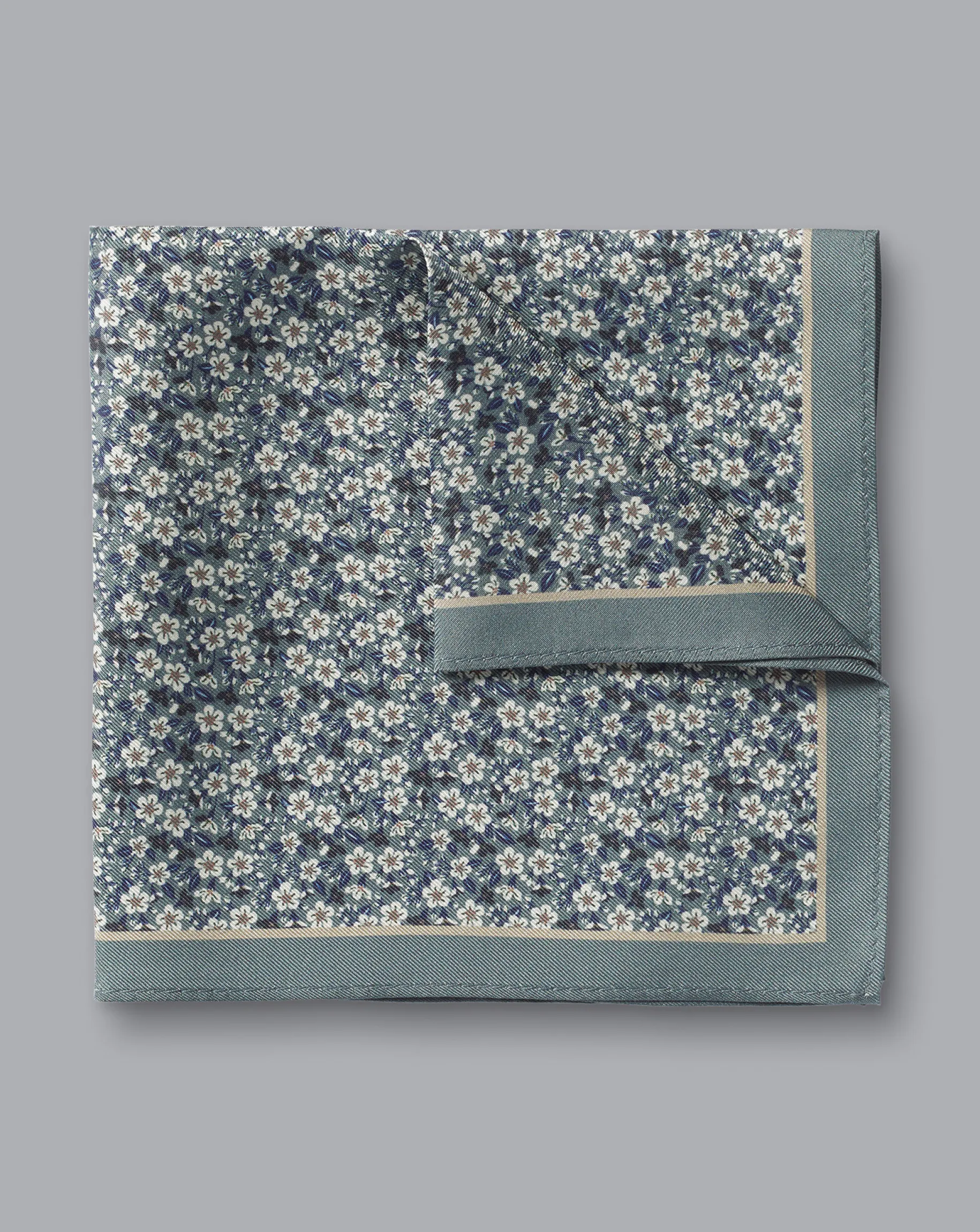 Accessories<Charles Tyrwhitt Floral Print Silk Pocket Square - Atlantic Green