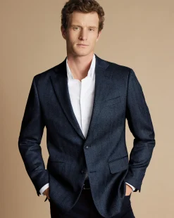 Blazers|Navy<Charles Tyrwhitt Herringbone Wool Texture Jacket - Denim Blue