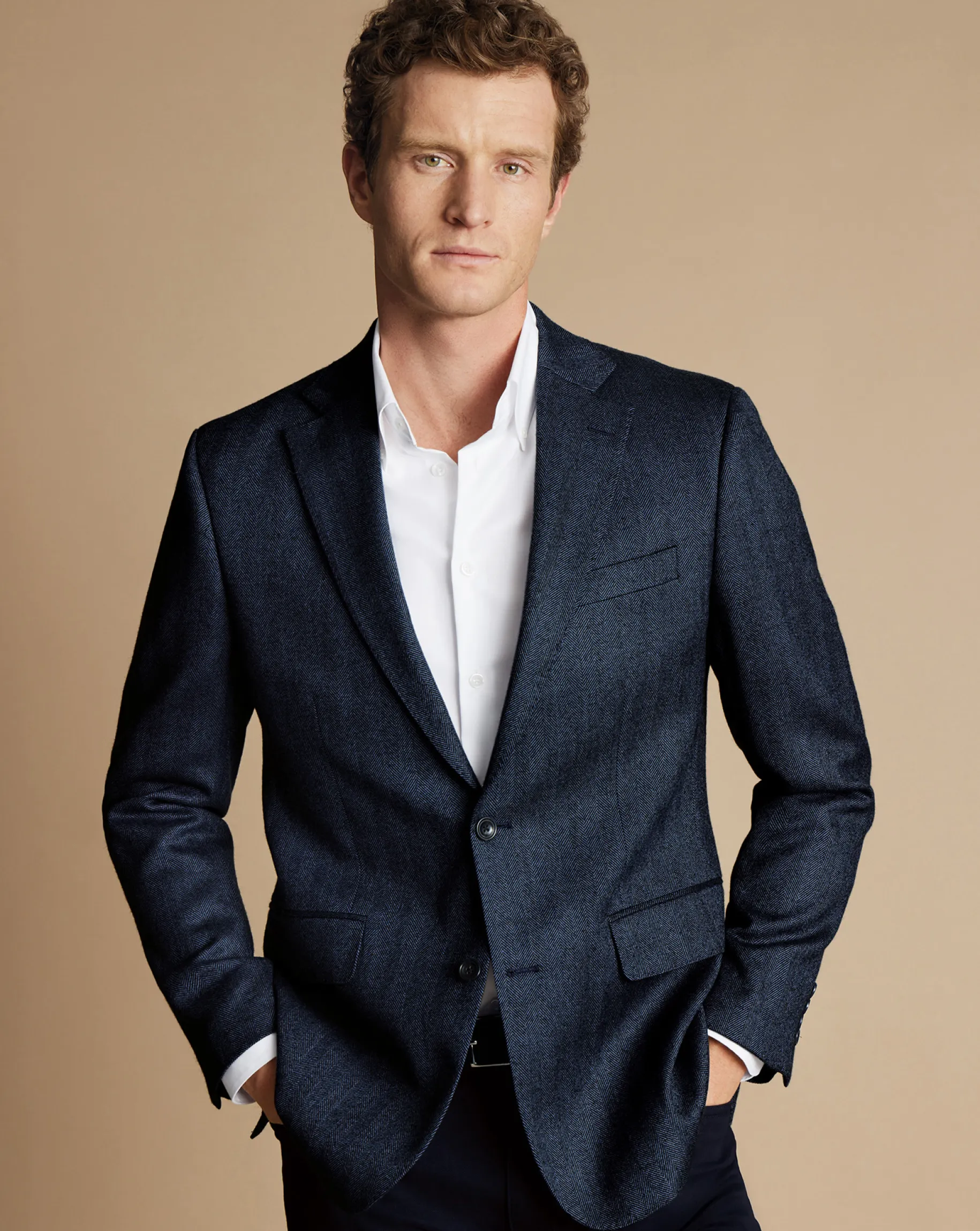 Blazers|Navy<Charles Tyrwhitt Herringbone Wool Texture Jacket - Denim Blue