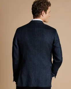 Blazers|Navy<Charles Tyrwhitt Herringbone Wool Texture Jacket - Denim Blue