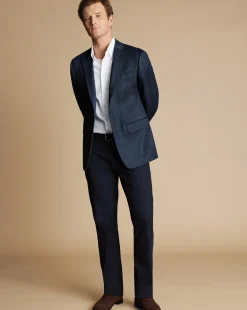 Blazers|Navy<Charles Tyrwhitt Herringbone Wool Texture Jacket - Denim Blue