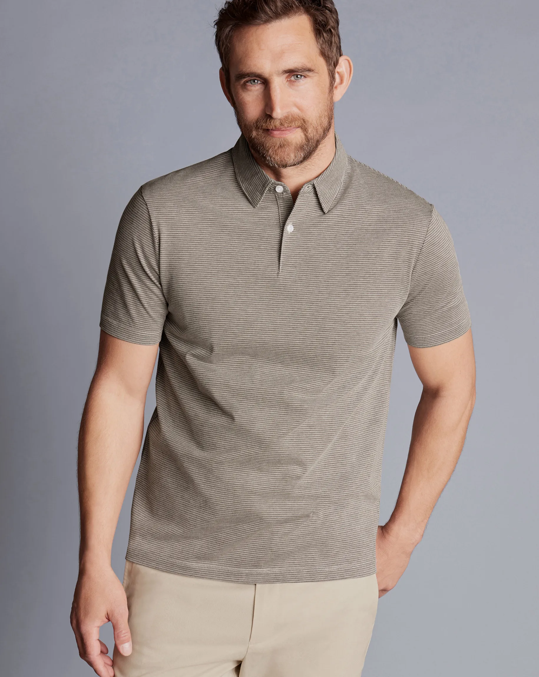 Shirt Sale|Polos<Charles Tyrwhitt Jacquard Polo - Mocha