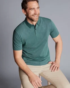 Shirt Sale|Polos<Charles Tyrwhitt Jacquard Polo - Petrol Blue