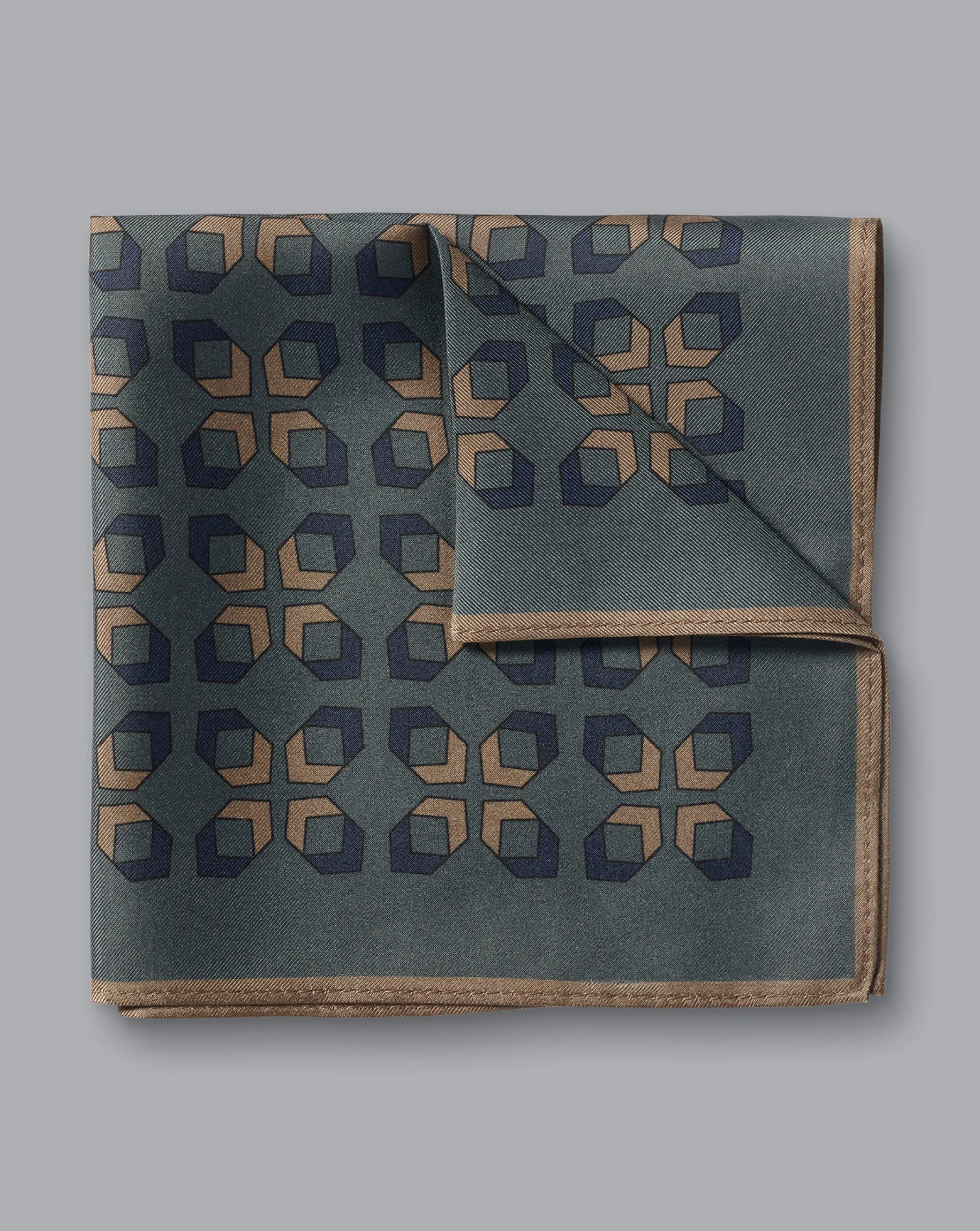 Accessories<Charles Tyrwhitt Large Geo Print Silk Pocket Square - Green