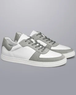 Sneakers<Charles Tyrwhitt Leather and Suede Cupsole Sneakers - White & Light Grey White & Grey