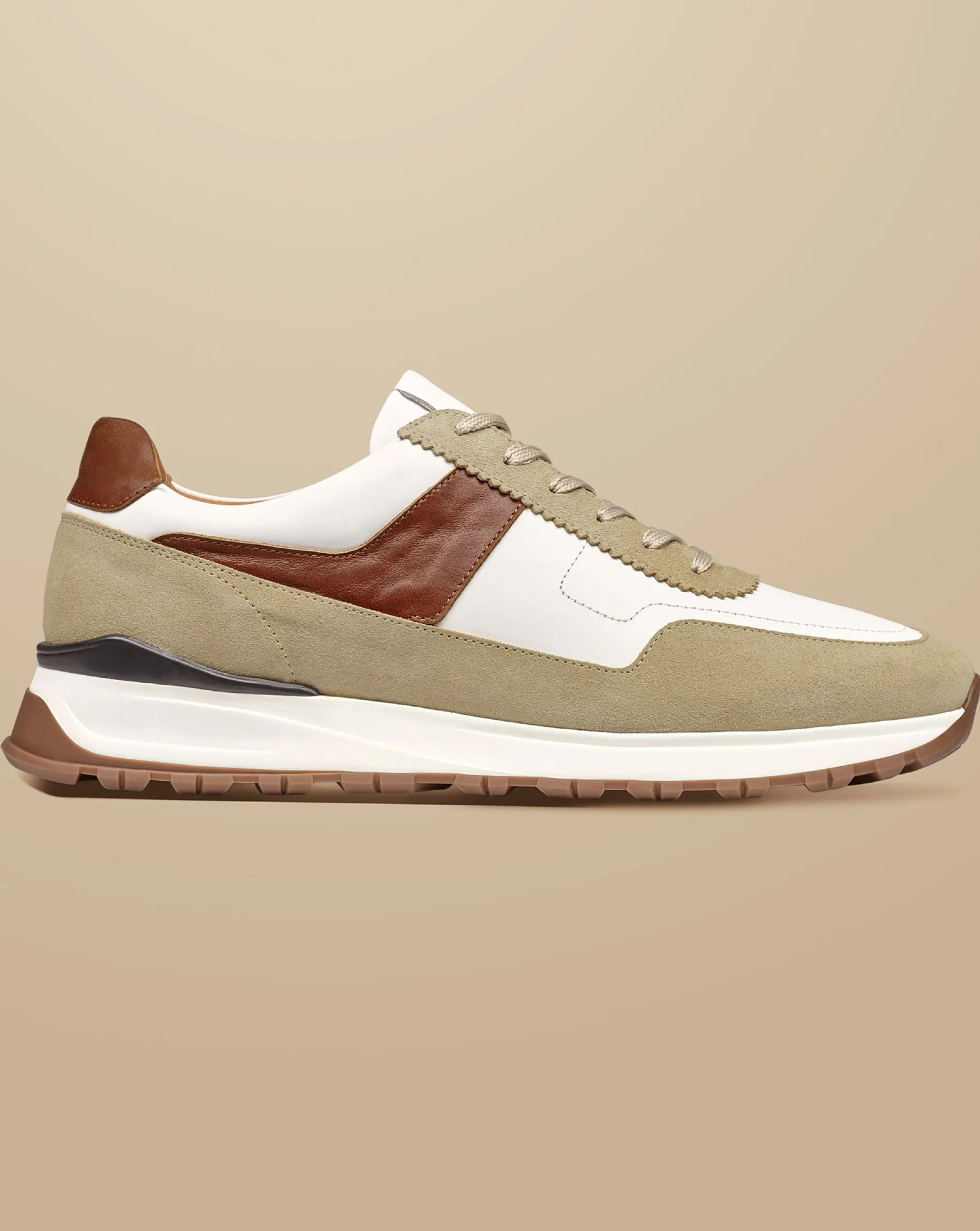 Shoes<Charles Tyrwhitt Leather and Suede Sneakers - Cream & Dark Sand Brown Multicoloured
